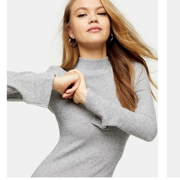 Topshop Wrapped Rib Midi Sweater Dress in Grey size 2 - Picture 3 of 11
